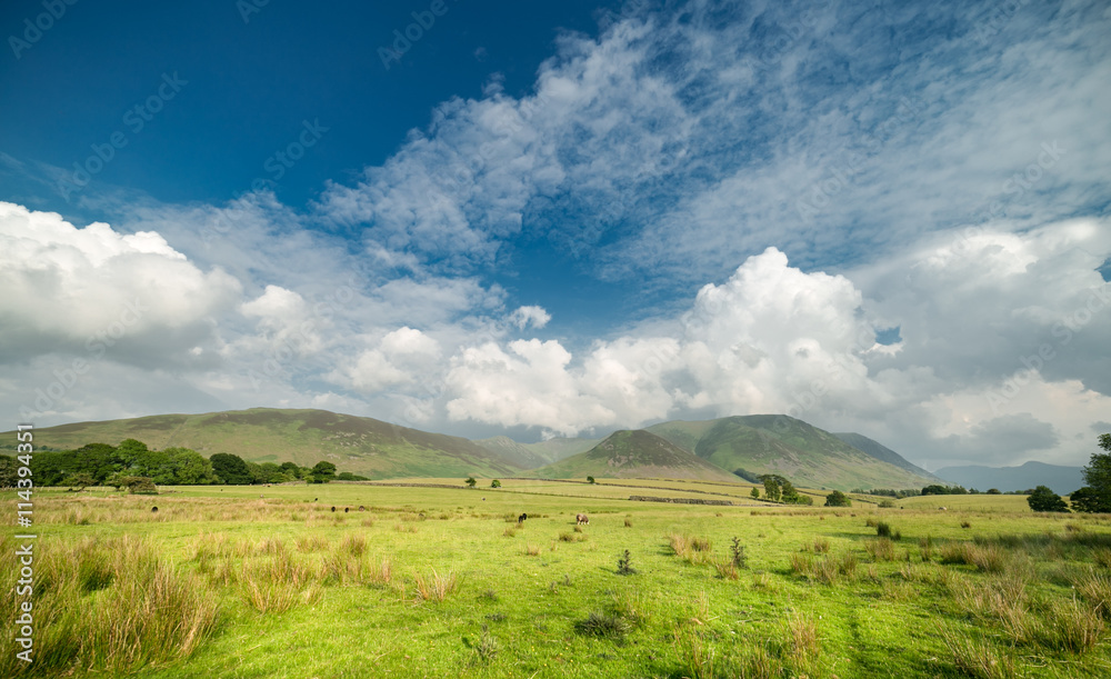 Bright Cloudy Sky over Cumbrian Hills, Lake District UK