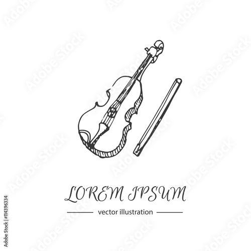 Hand drawn doodle Violin icon Vector illustration musical instrument Music symbols icons collections Cartoon violin concept elements Violin vector logo design template