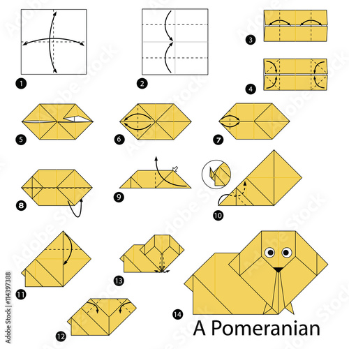 Step by step instructions how to make origami A Dog.