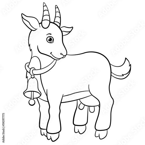 Coloring pages. Farm animals. Little cute goat smiles.