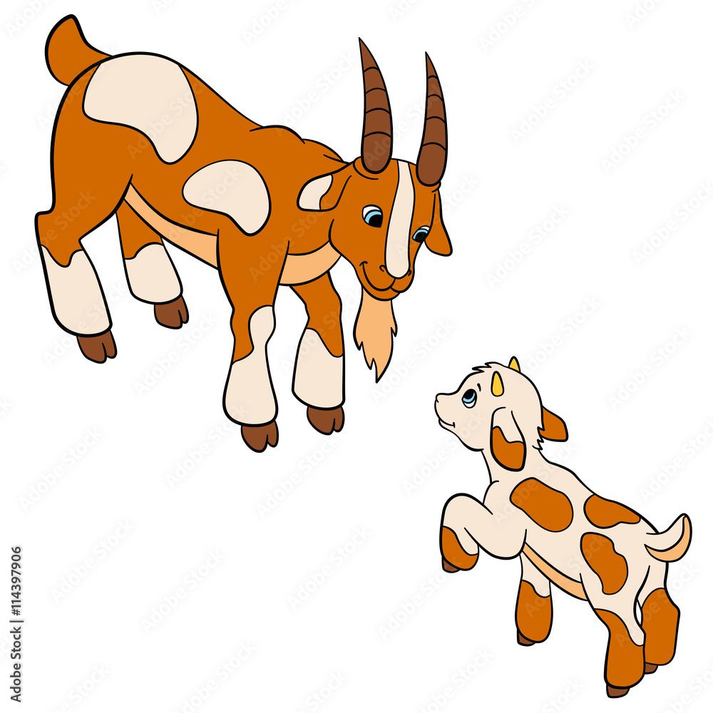 Cartoon farm animals for kids. Father goat with his baby goat. Stock Vector  | Adobe Stock