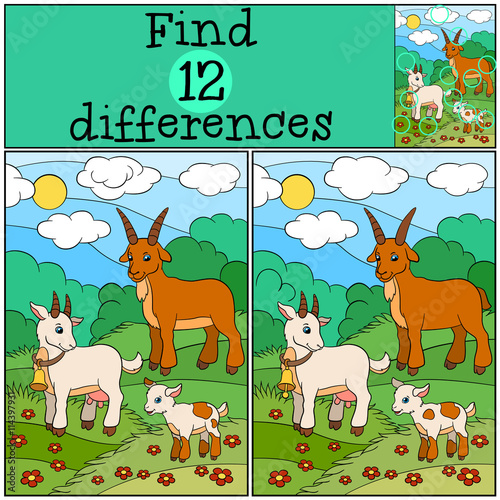 Children games: Find differences. Goat family.