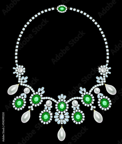 Diamond necklace with emeralds