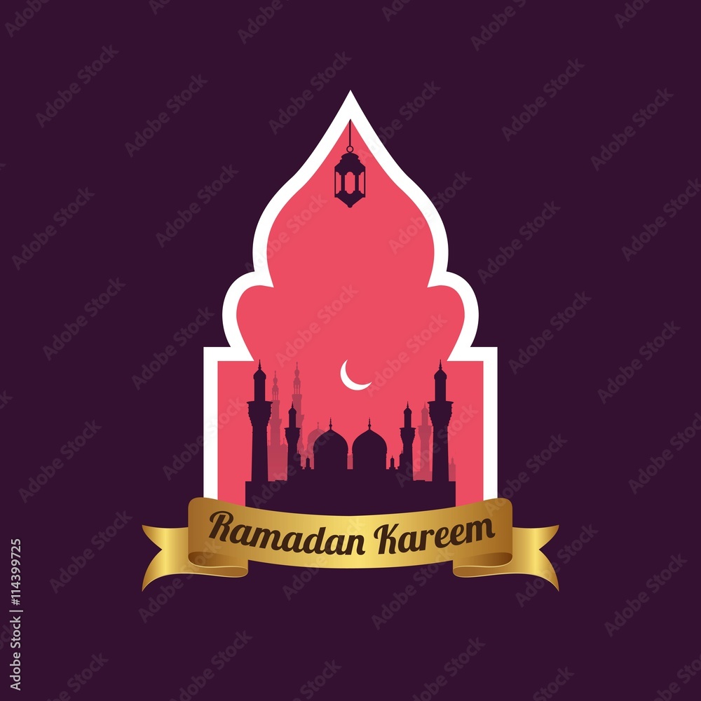 Ramadan kareem with the door of the mosque and mosque silhouette. Great for card, poster and banner. Ramadan kareem with the door of the mosque and mosque silhouette. Great for card, poster and banner.