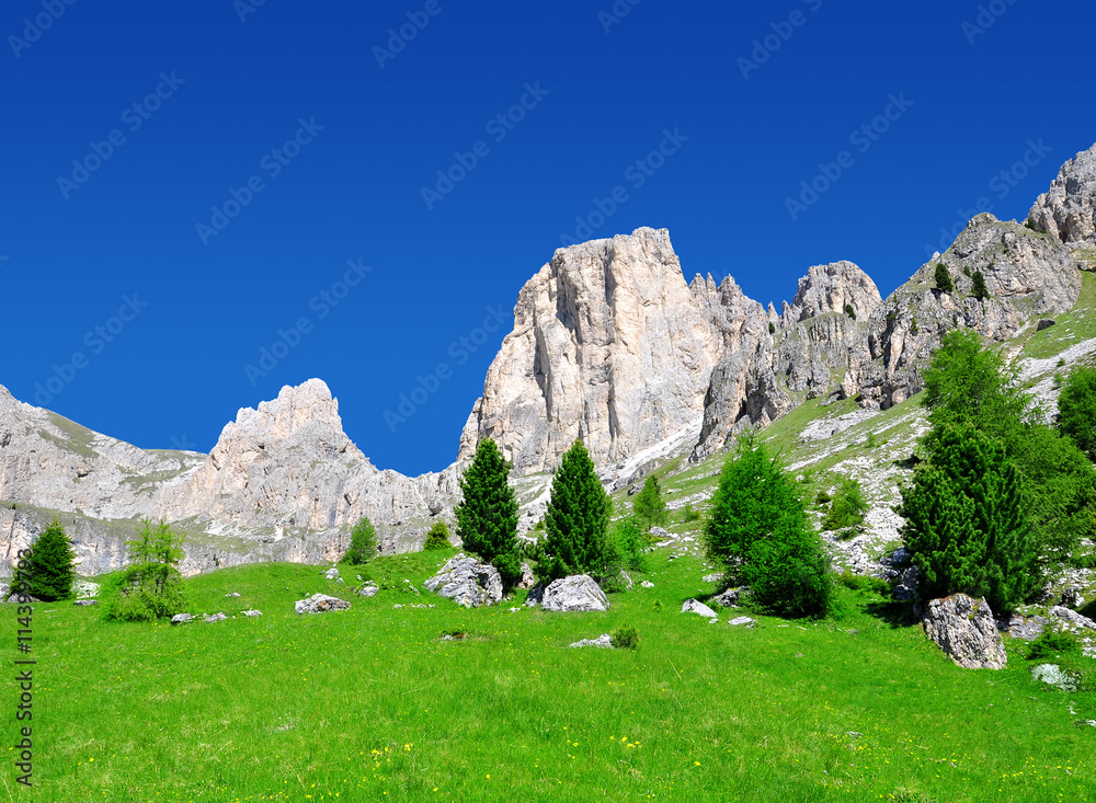 Beautiful mountain landscape in sunny day. Valle del Vajolet in Dolomites,Italien Alps