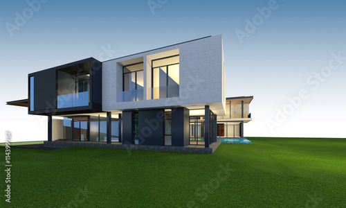 Fototapeta Naklejka Na Ścianę i Meble -  3D rendering of tropical house with clipping path.