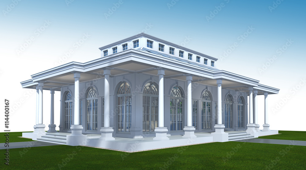 3D rendering of building exterior. 3D architecture perspective.