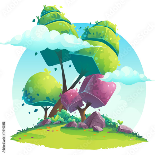 Background vector illustration of abstract trees on the lawn