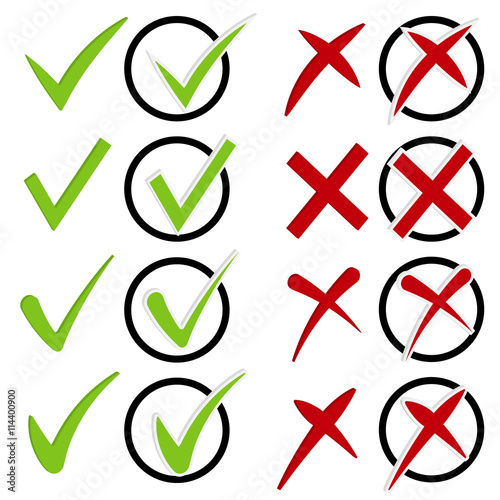 Set of cross and hook. Vector check mark