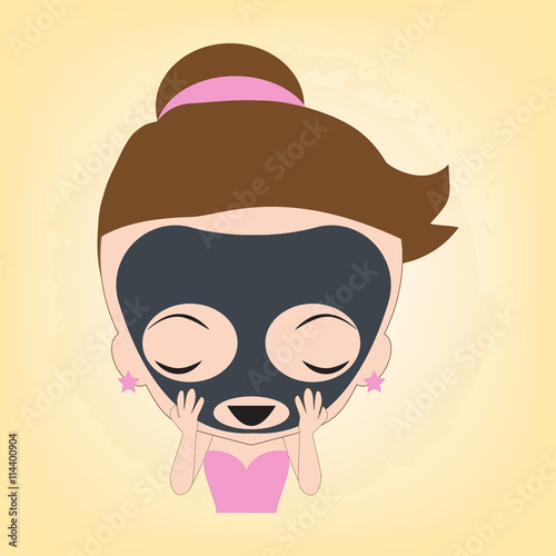 Woman happy with facial black mask beauty on face for spa healthy, illustration vector in flat design