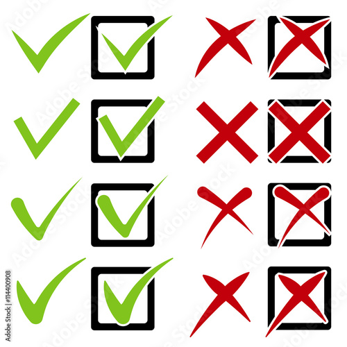 Set of cross and hook. Vector check mark