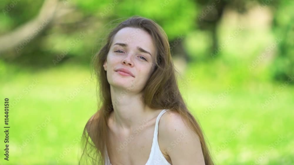 Beauty Girl Enjoying Nature in white dress Beauty Girl Enjoying Nature in white dress
