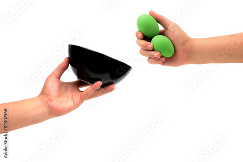 isolated hand holding egg
