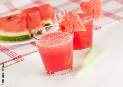 Watermelon drinks in glasses with heart of watermelon