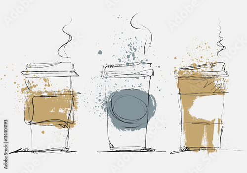 Disposable Coffee Cup, vector art sketched illustration