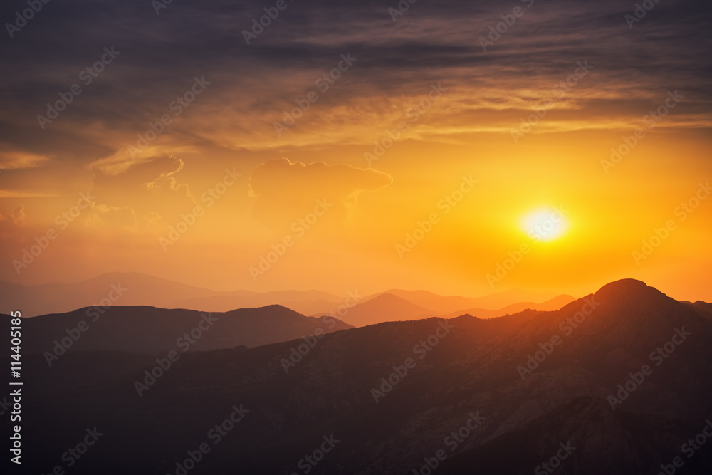 Beautiful sunset over the mountain
