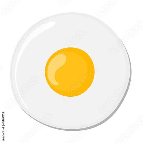 Isolated fried egg on white background. Protein nutrition breakfast. Fast meal. White and yolk. Morning cooking.