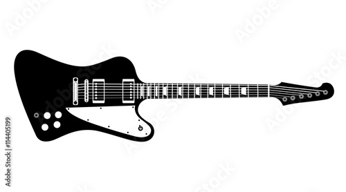 Black and white electric guitar on white background. Isolated stylish art. Modern grunge and rock style. Noir style.
