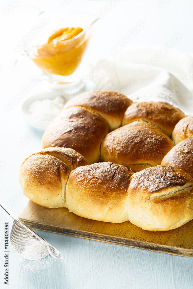 Sweet buns with apple and apricot puree