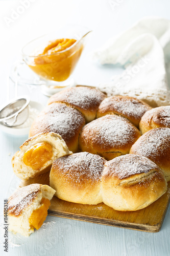 Sweet buns with apple and apricot puree