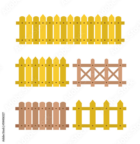 wooden fences set isolated on white background