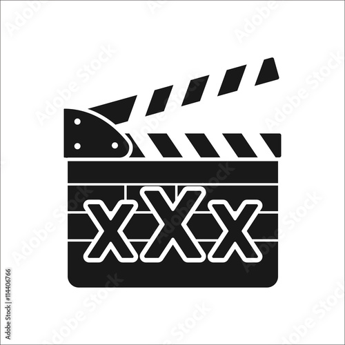 Clapperboard with XXX simple icon on background