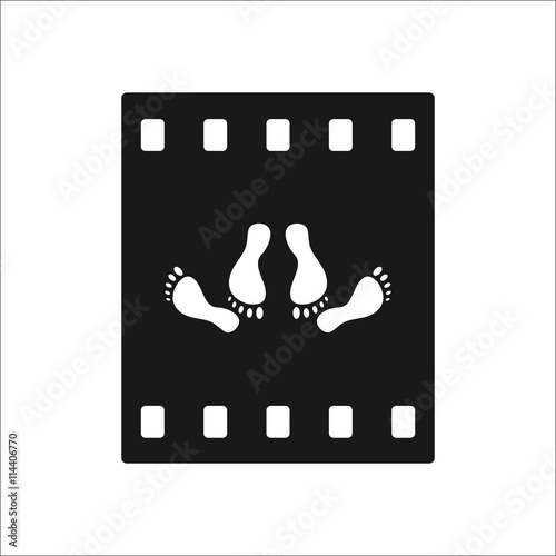 Feet of couple on video tape simple icon on background