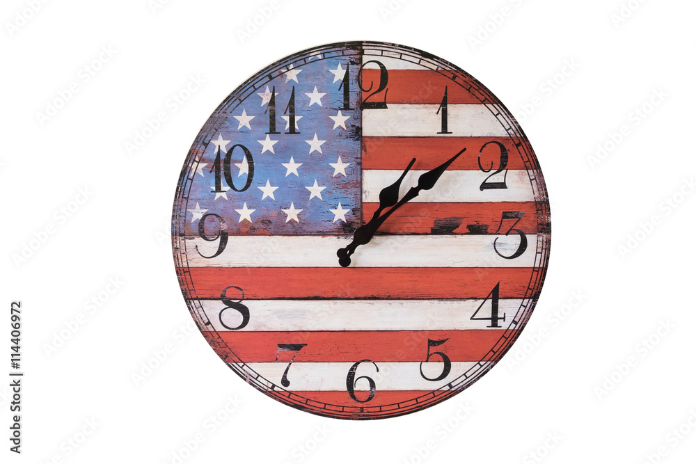 Obraz premium USA flag on clock with isolated