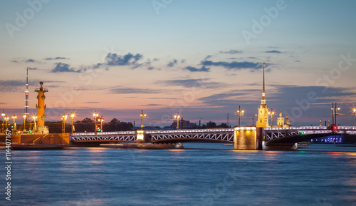 Palace bridge, Peter and Paul Cathedral at night. Saint Petersburg © larineb