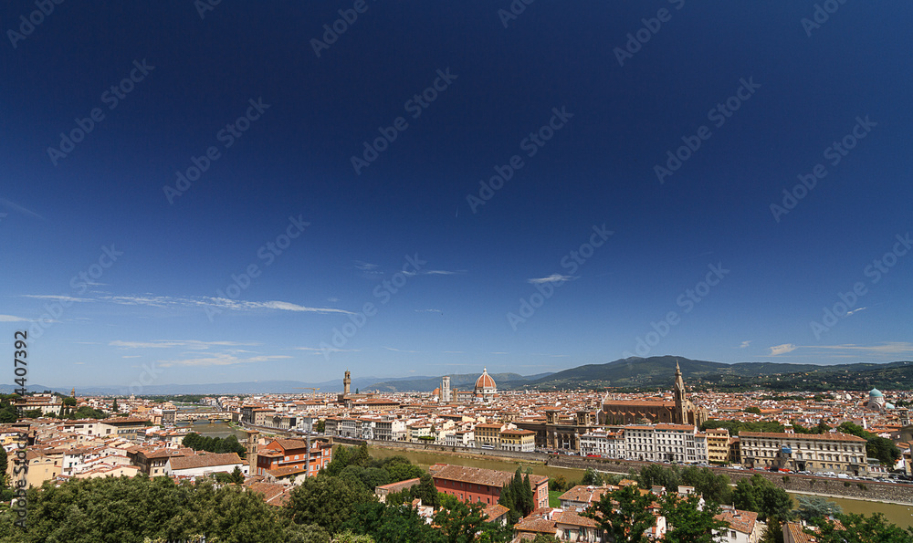 Firenze, Tuscany, Italy. Bird's eye view of the famous skyline of Florence from Piazzale Michelangelo.