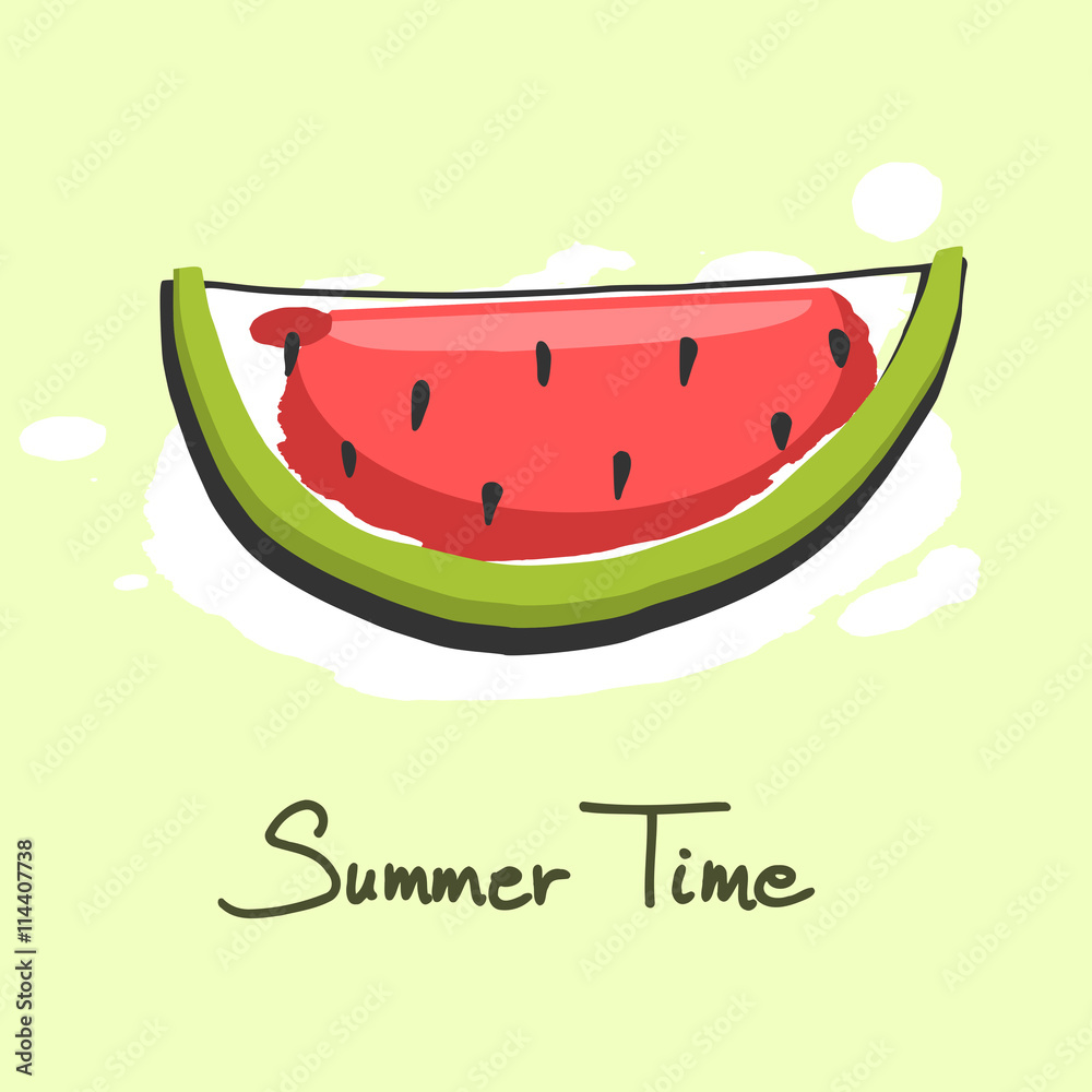 Slice of watermelon, summer time object, watercolor effect, vector illustration Slice of watermelon, summer time object, watercolor effect, vector illustration