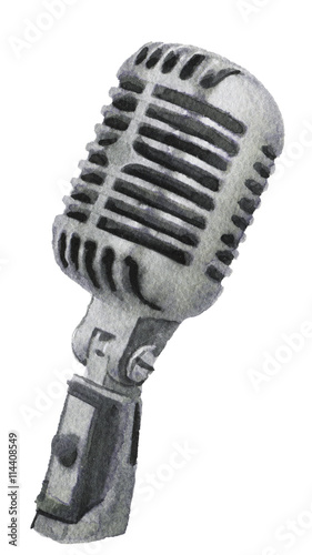 watercolor sketch of microphone on a white background