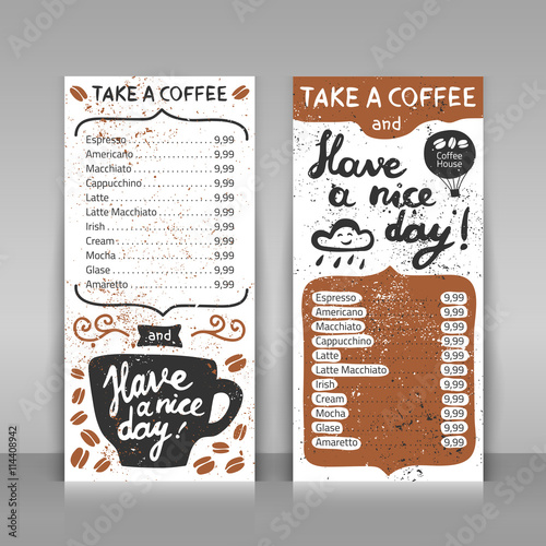 Coffee menu.
