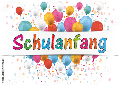 Schulanfang Banner mit Luftballons und Buchstaben