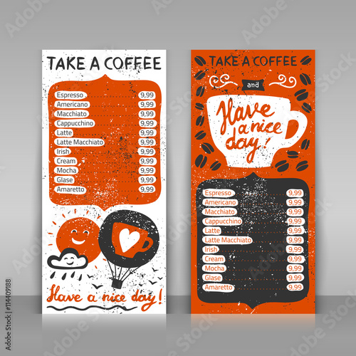 Handdrawn coffee menu.