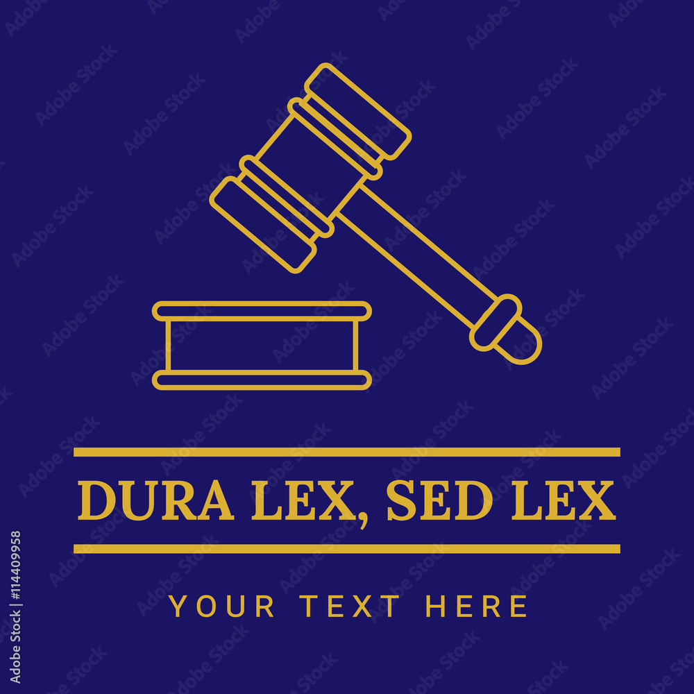 Law office logo. The judge, Law firm logo template, lawyer set of vintage  labels. Line badges hammer. Dura lex, sed lex quote. On blue background  Stock Vector | Adobe Stock