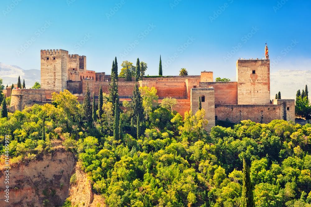 Alhambra palace at sunny day in Granada, Spain