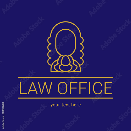 Law office logo. The judge, Law firm logo template, lawyer set of vintage labels. Gold line judge. Dura lex, sed lex quote. On black background