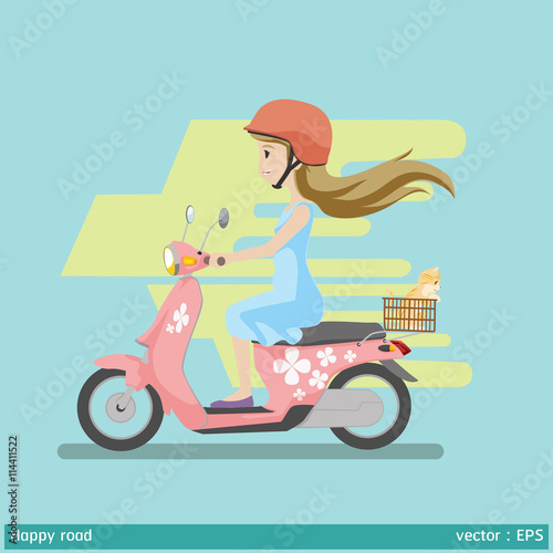 safety first made happy road
graphic vector illustration woman and helmet  are happy on motocycle