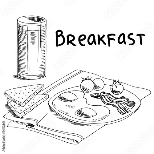 Breakfast food omelet bread graphic art black white sketch illustration vector