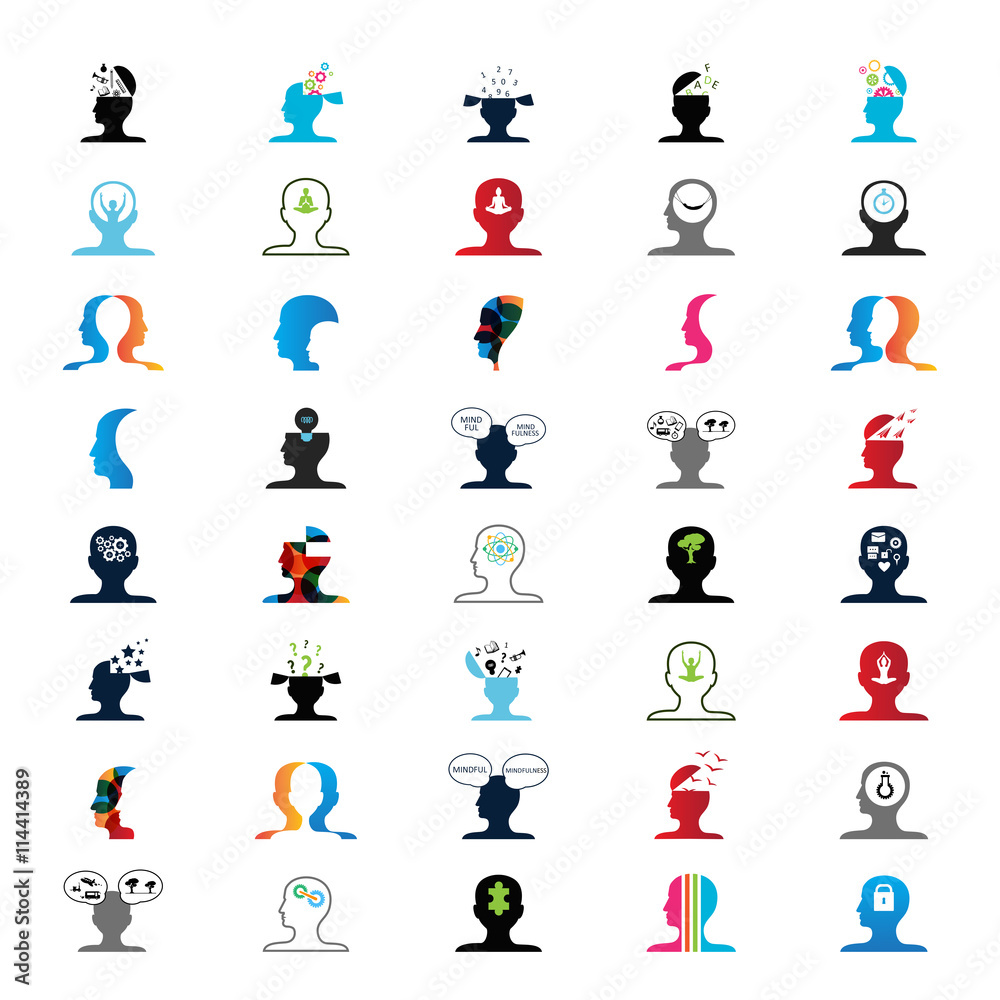 Mind Icons Set - Isolated On White Background - Vector Illustration, Graphic Design. For Web, Websites, Presentation Templates, Mobile Applications And Promotional Materials. Silhouette, Thin Line