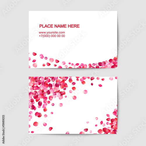 visiting card template with pink rose petals