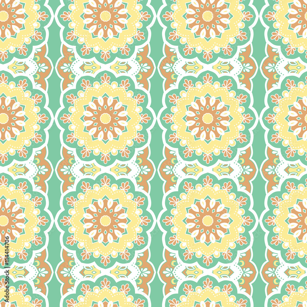 Seamless hand drawn mandala pattern. Vintage decorative elements. Islam, arabic, indian, turkish, ottoman motifs. For printing on fabric or paper. Vector illustration.