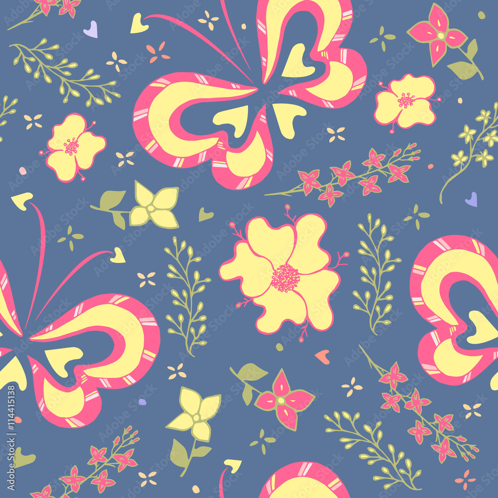 decorative butterfly, floral pattern, floral background, butterfly