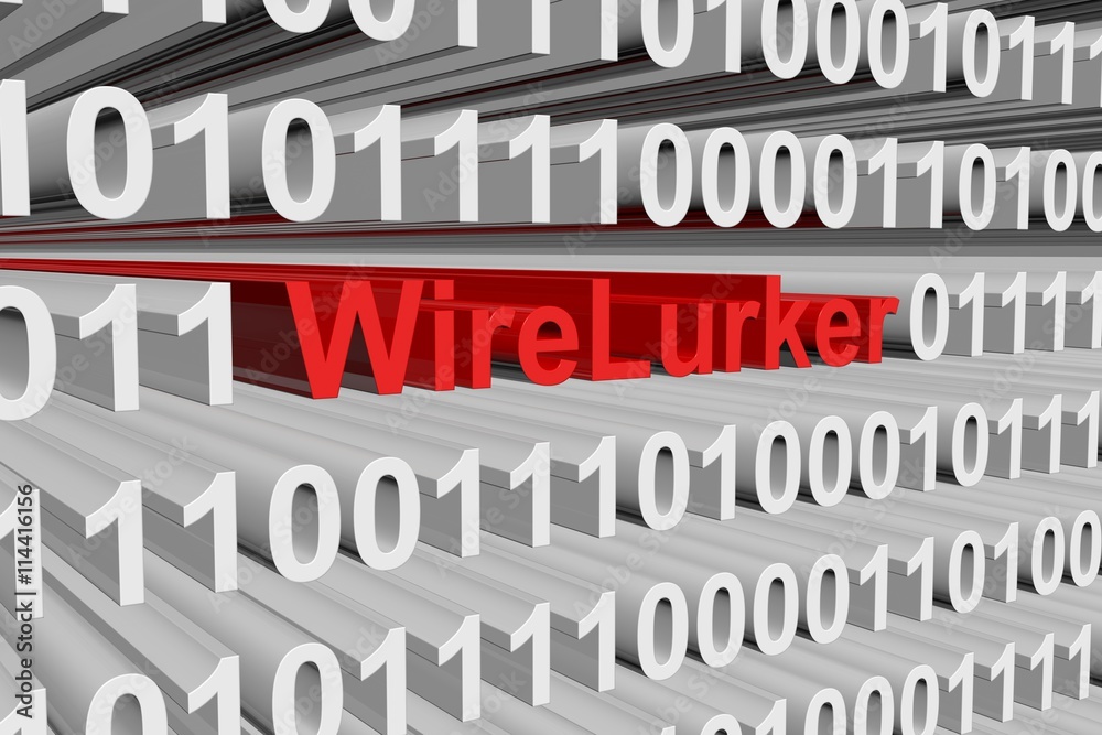 WireLurker in the form of binary code, 3D illustration