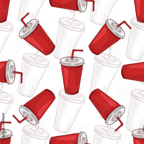 Seamless pattern cola cup scetch and color