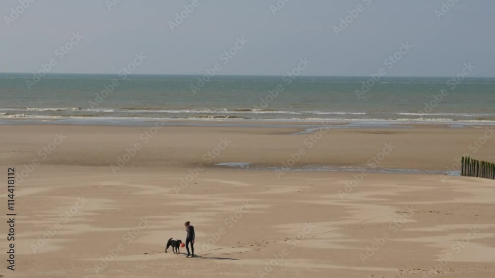 femme et son chien sur la plage