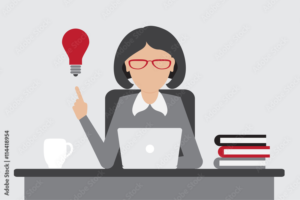 Business woman have an idea for startup with Eureka lamp