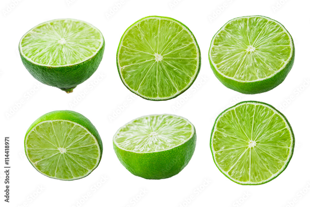 Limes slices on white background