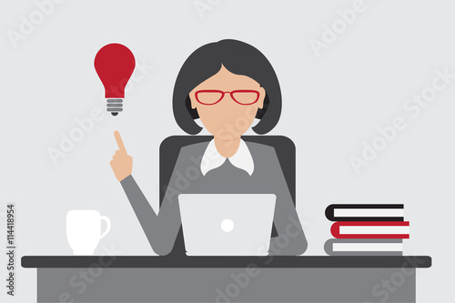 Business woman have an idea for startup with Eureka lamp